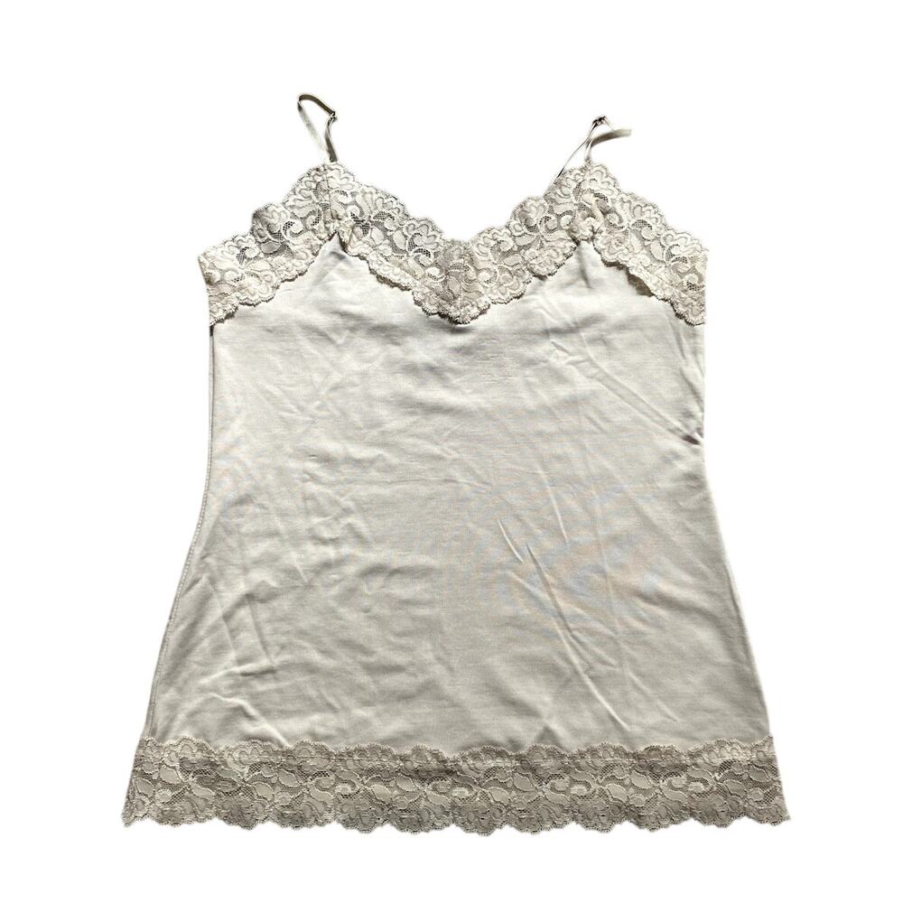 Dainty Lace Fairy Silk Tank Top Y2K Ivory Small Grunge‎ Indie Sleaze Slouchy 90s